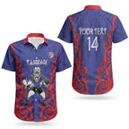 Tasman Custom Rugby New Zealand Couples Matching Summer Maxi Dress and Hawaiian Shirt Aotearoa Maori Pukana Tiki Mascot