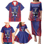 Tasman Custom Rugby New Zealand Family Matching Puletasi and Hawaiian Shirt Aotearoa Maori Pukana Tiki Mascot