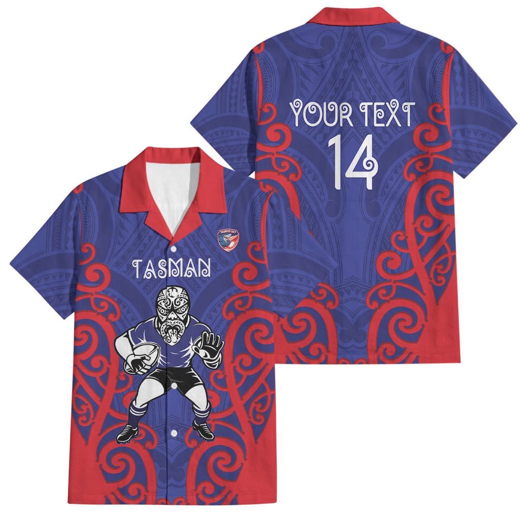 Tasman Custom Rugby New Zealand Family Matching Puletasi and Hawaiian Shirt Aotearoa Maori Pukana Tiki Mascot