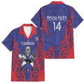 Tasman Custom Rugby New Zealand Family Matching Tank Maxi Dress and Hawaiian Shirt Aotearoa Maori Pukana Tiki Mascot