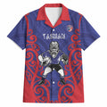 Tasman Custom Rugby New Zealand Hawaiian Shirt Aotearoa Maori Pukana Tiki Mascot