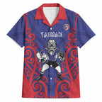 Tasman Custom Rugby New Zealand Hawaiian Shirt Aotearoa Maori Pukana Tiki Mascot