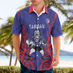 Tasman Custom Rugby New Zealand Hawaiian Shirt Aotearoa Maori Pukana Tiki Mascot