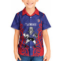 Tasman Custom Rugby New Zealand Kid Hawaiian Shirt Aotearoa Maori Pukana Tiki Mascot