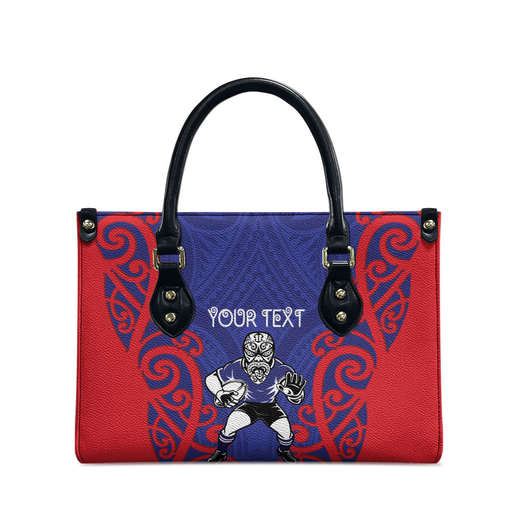 Tasman Custom Rugby New Zealand Leather Bag Aotearoa Maori Pukana Tiki Mascot
