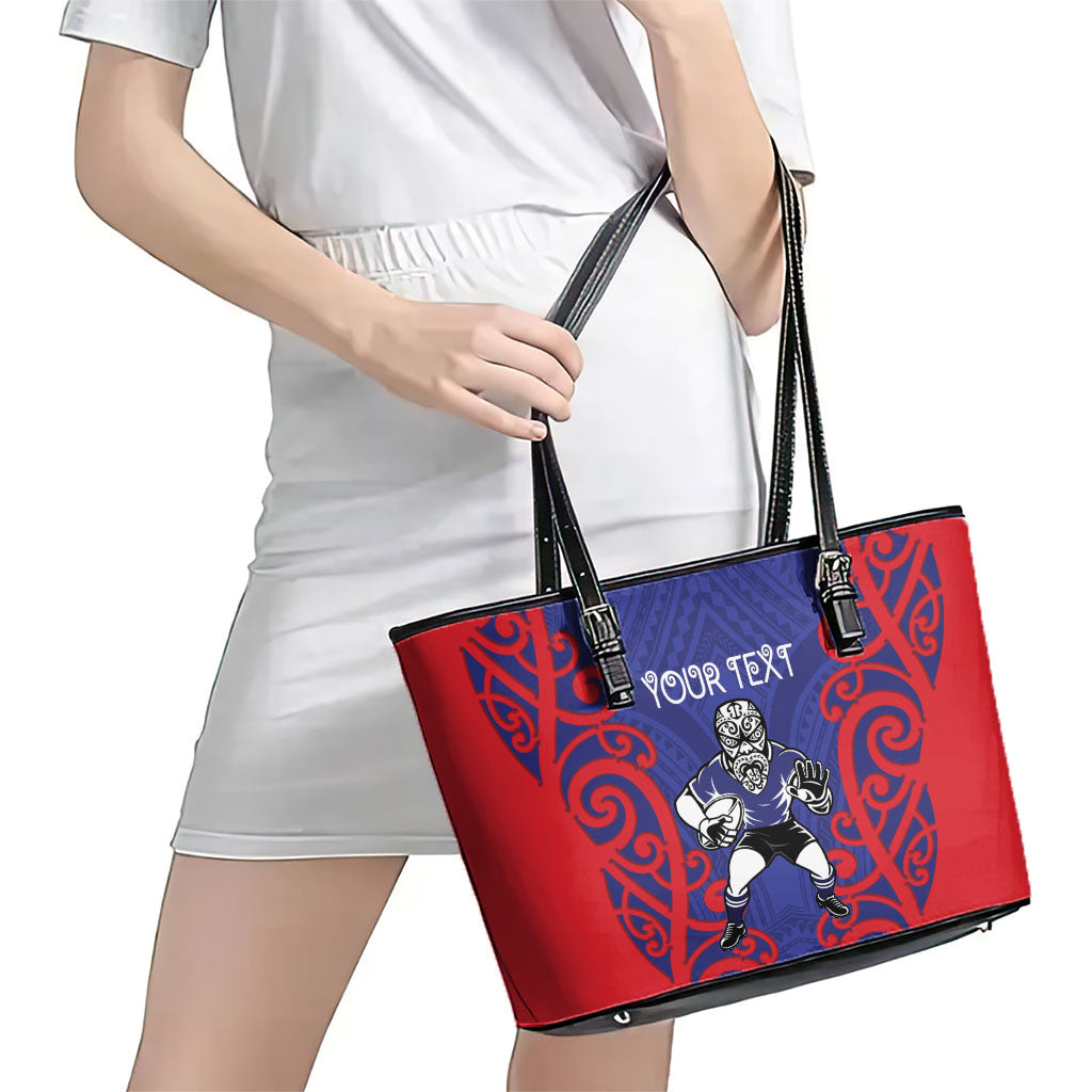 Tasman Custom Rugby New Zealand Leather Tote Bag Aotearoa Maori Pukana Tiki Mascot