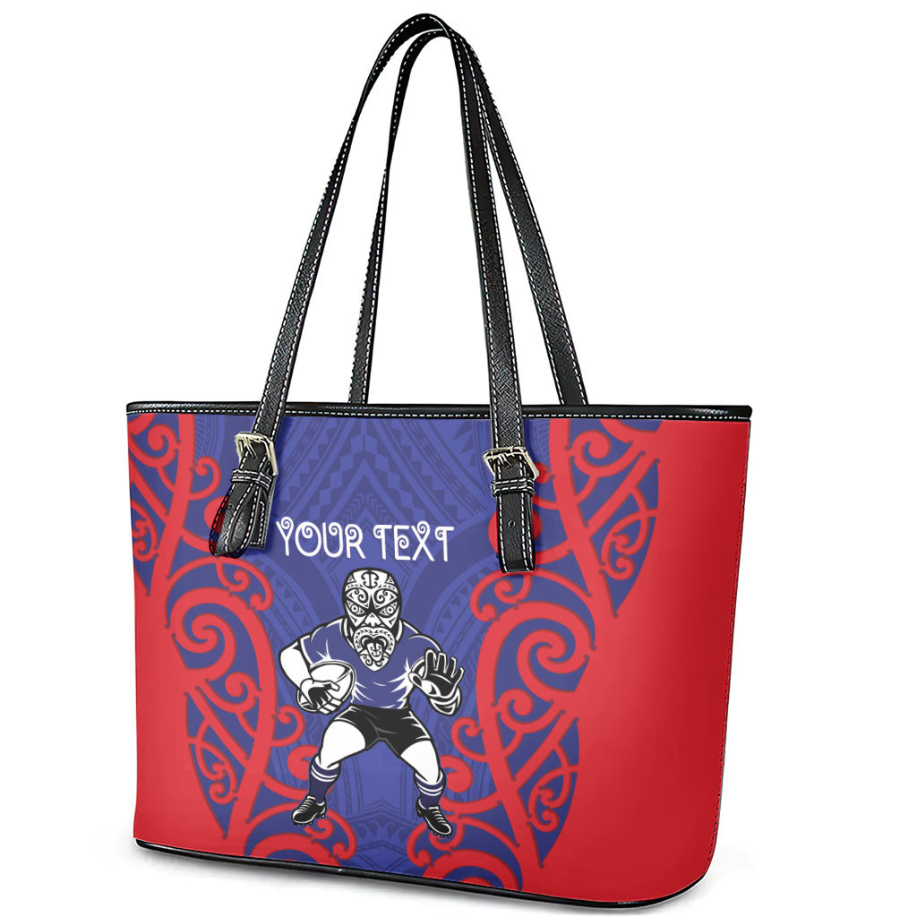Tasman Custom Rugby New Zealand Leather Tote Bag Aotearoa Maori Pukana Tiki Mascot