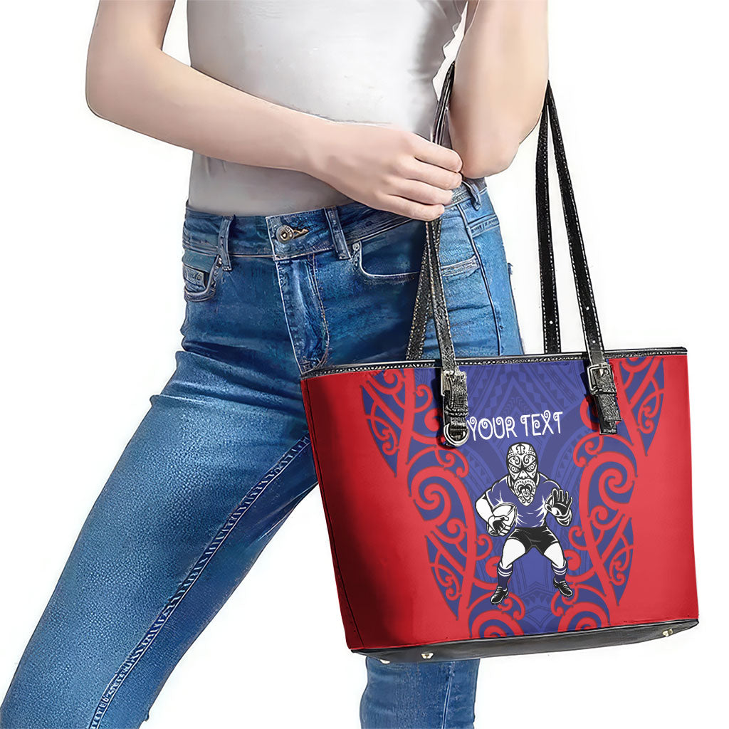 Tasman Custom Rugby New Zealand Leather Tote Bag Aotearoa Maori Pukana Tiki Mascot