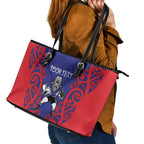 Tasman Custom Rugby New Zealand Leather Tote Bag Aotearoa Maori Pukana Tiki Mascot