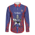 Tasman Custom Rugby New Zealand Long Sleeve Button Shirt Aotearoa Maori Pukana Tiki Mascot