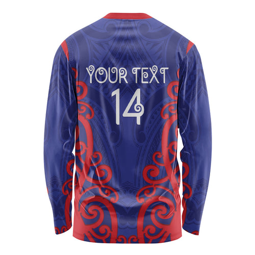 Tasman Custom Rugby New Zealand Long Sleeve Shirt Aotearoa Maori Pukana Tiki Mascot