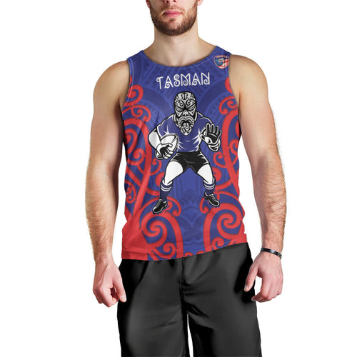 Tasman Custom Rugby New Zealand Men Tank Top Aotearoa Maori Pukana Tiki Mascot