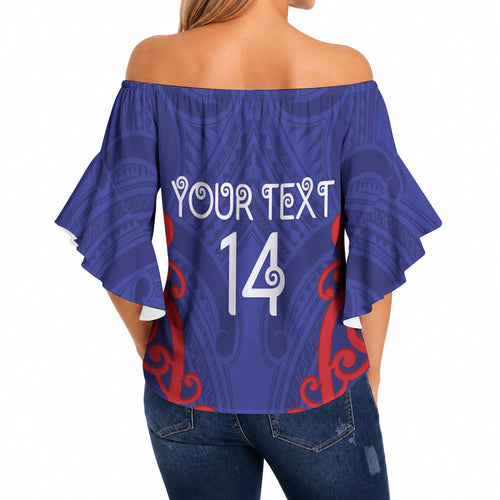 Tasman Custom Rugby New Zealand Off Shoulder Wrap Waist Top Aotearoa Maori Pukana Tiki Mascot