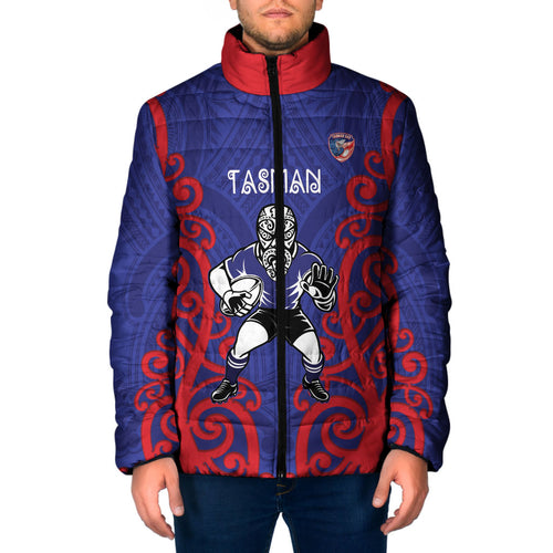 Tasman Custom Rugby New Zealand Padded Jacket Aotearoa Maori Pukana Tiki Mascot