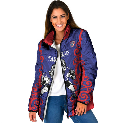 Tasman Custom Rugby New Zealand Padded Jacket Aotearoa Maori Pukana Tiki Mascot