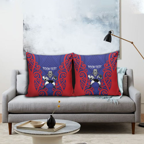 Tasman Custom Rugby New Zealand Pillow Cover Aotearoa Maori Pukana Tiki Mascot