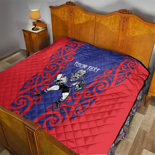 Tasman Custom Rugby New Zealand Quilt Aotearoa Maori Pukana Tiki Mascot