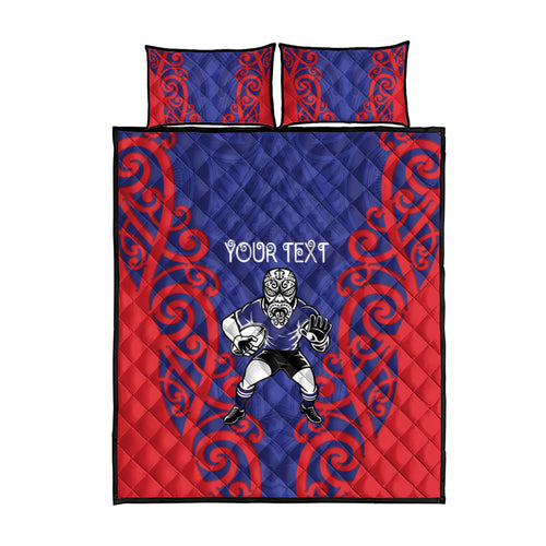 Tasman Custom Rugby New Zealand Quilt Bed Set Aotearoa Maori Pukana Tiki Mascot