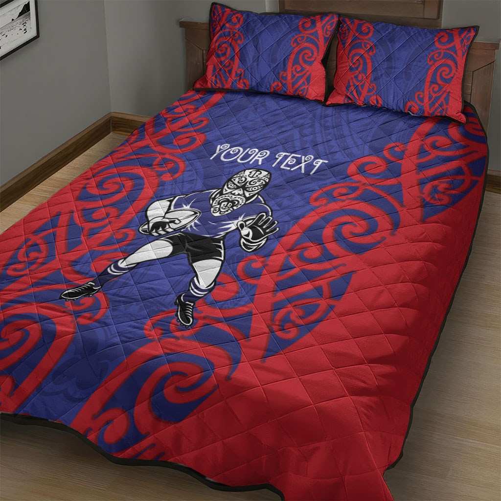 Tasman Custom Rugby New Zealand Quilt Bed Set Aotearoa Maori Pukana Tiki Mascot