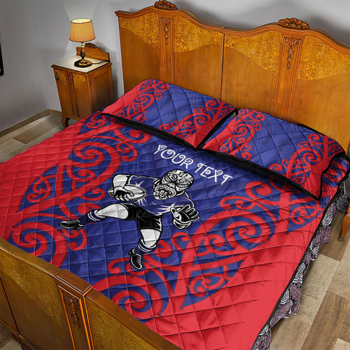 Tasman Custom Rugby New Zealand Quilt Bed Set Aotearoa Maori Pukana Tiki Mascot