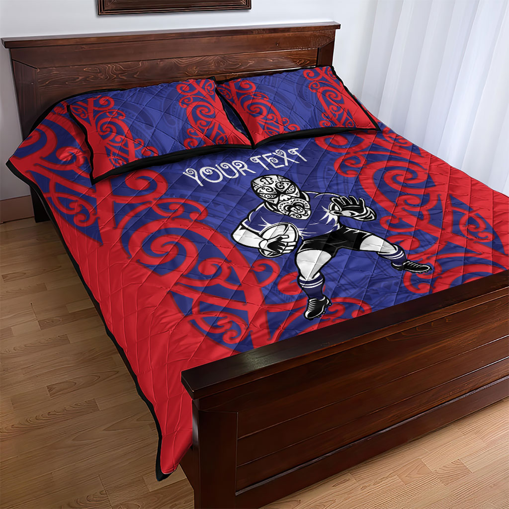 Tasman Custom Rugby New Zealand Quilt Bed Set Aotearoa Maori Pukana Tiki Mascot