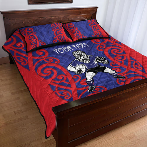 Tasman Custom Rugby New Zealand Quilt Bed Set Aotearoa Maori Pukana Tiki Mascot