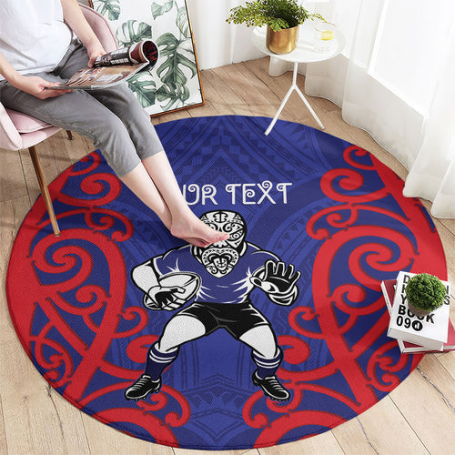 Tasman Custom Rugby New Zealand Round Carpet Aotearoa Maori Pukana Tiki Mascot