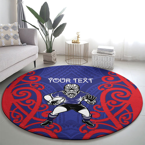 Tasman Custom Rugby New Zealand Round Carpet Aotearoa Maori Pukana Tiki Mascot