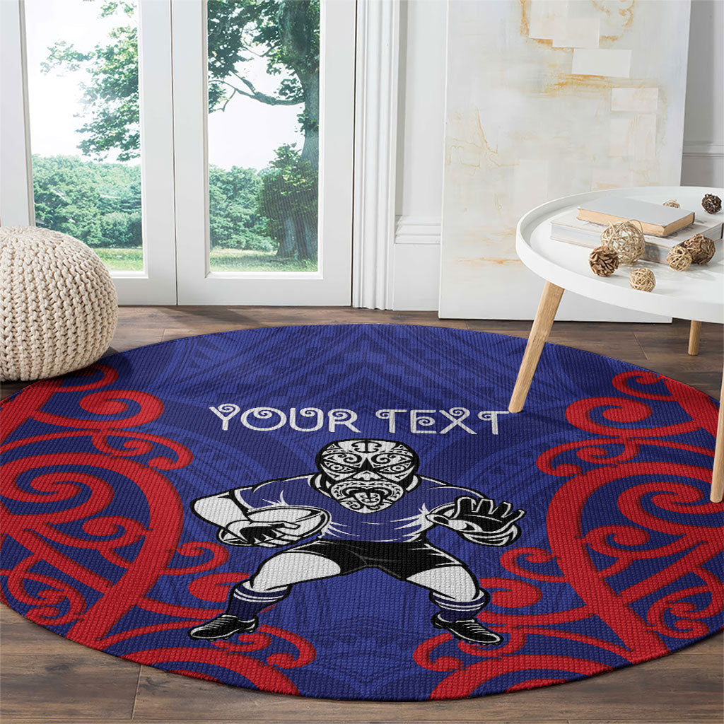 Tasman Custom Rugby New Zealand Round Carpet Aotearoa Maori Pukana Tiki Mascot