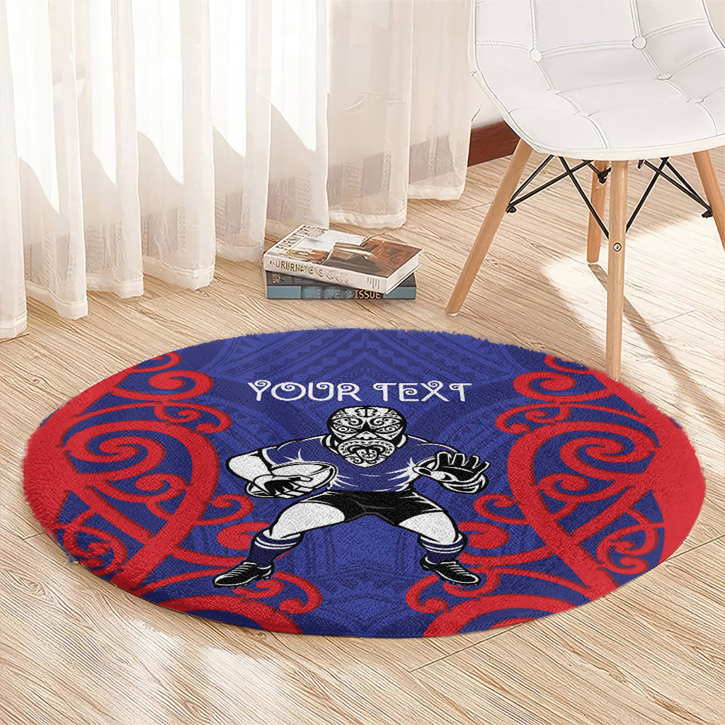 Tasman Custom Rugby New Zealand Round Carpet Aotearoa Maori Pukana Tiki Mascot