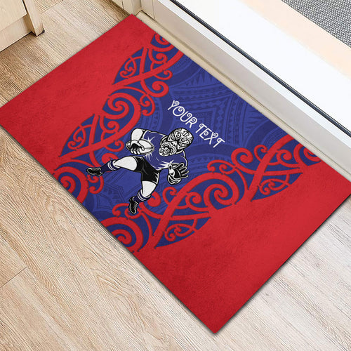 Tasman Custom Rugby New Zealand Rubber Doormat Aotearoa Maori Pukana Tiki Mascot