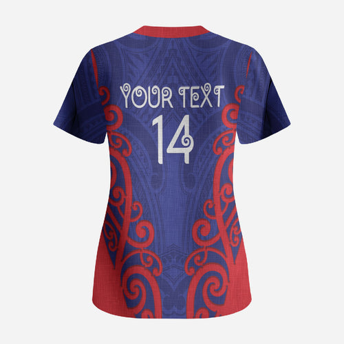 Tasman Custom Rugby New Zealand Scrub Top Aotearoa Maori Pukana Tiki Mascot