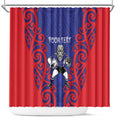 Tasman Custom Rugby New Zealand Shower Curtain Aotearoa Maori Pukana Tiki Mascot