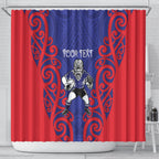 Tasman Custom Rugby New Zealand Shower Curtain Aotearoa Maori Pukana Tiki Mascot