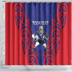 Tasman Custom Rugby New Zealand Shower Curtain Aotearoa Maori Pukana Tiki Mascot