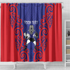 Tasman Custom Rugby New Zealand Shower Curtain Aotearoa Maori Pukana Tiki Mascot