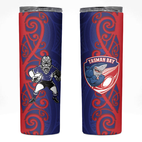 Tasman Custom Rugby New Zealand Skinny Tumbler Aotearoa Maori Pukana Tiki Mascot
