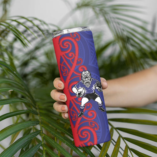 Tasman Custom Rugby New Zealand Skinny Tumbler Aotearoa Maori Pukana Tiki Mascot