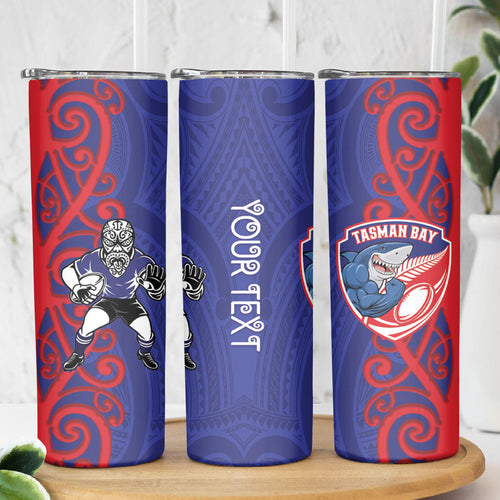 Tasman Custom Rugby New Zealand Skinny Tumbler Aotearoa Maori Pukana Tiki Mascot
