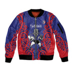 Tasman Custom Rugby New Zealand Sleeve Zip Bomber Jacket Aotearoa Maori Pukana Tiki Mascot