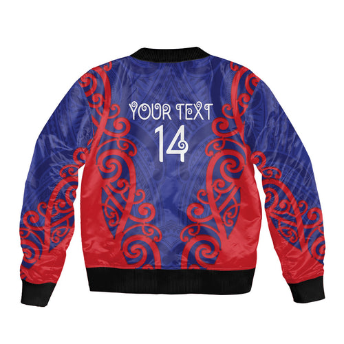 Tasman Custom Rugby New Zealand Sleeve Zip Bomber Jacket Aotearoa Maori Pukana Tiki Mascot