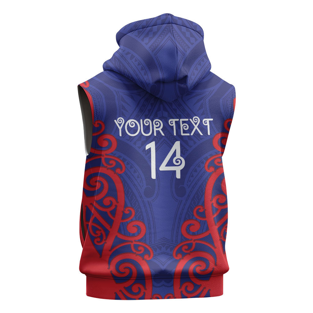 Tasman Custom Rugby New Zealand Sleeveless Hoodie Aotearoa Maori Pukana Tiki Mascot