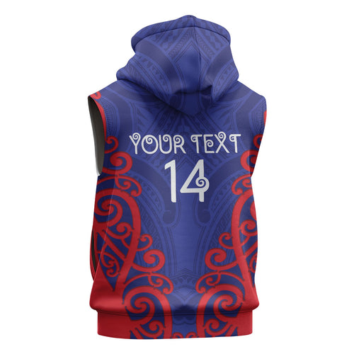 Tasman Custom Rugby New Zealand Sleeveless Hoodie Aotearoa Maori Pukana Tiki Mascot