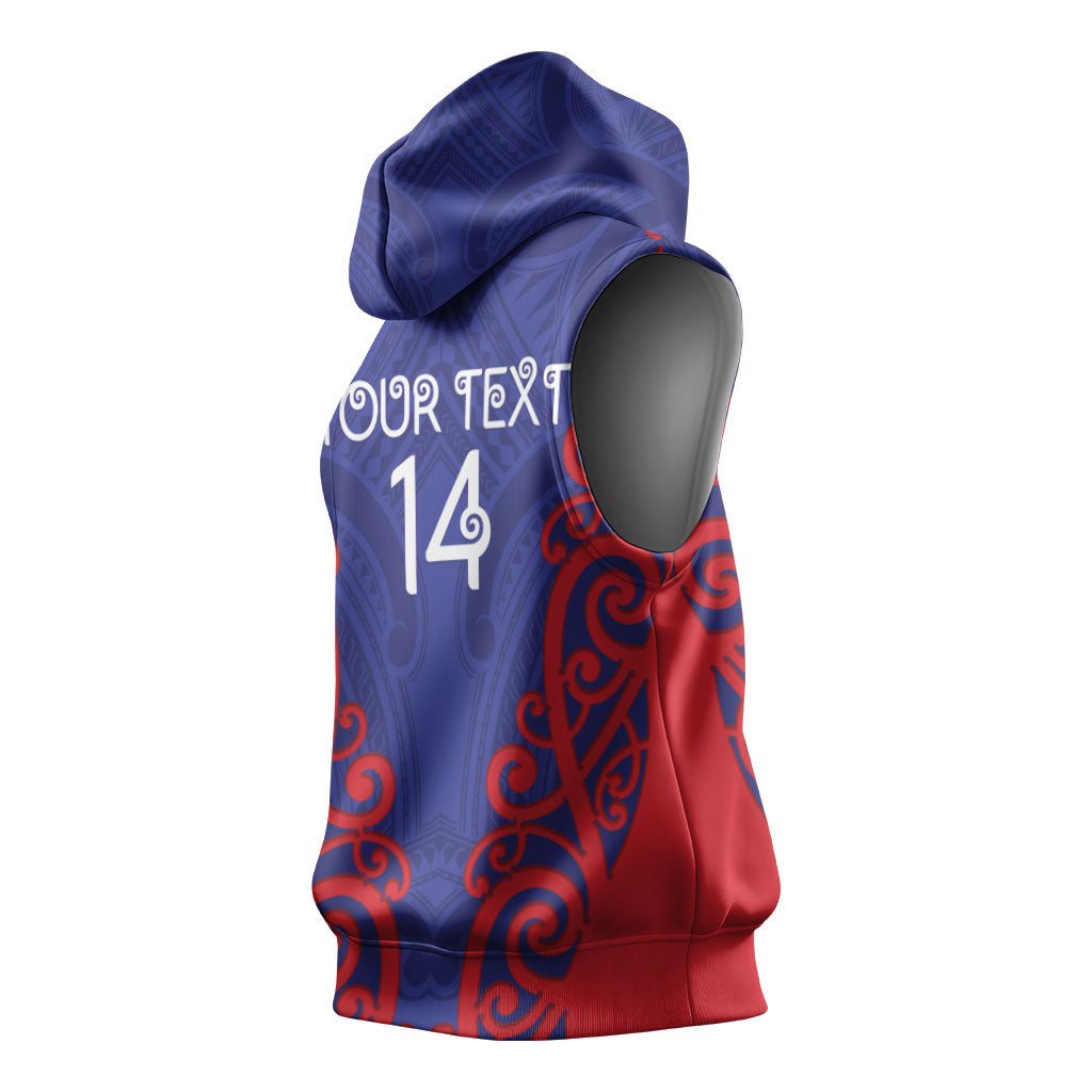 Tasman Custom Rugby New Zealand Sleeveless Hoodie Aotearoa Maori Pukana Tiki Mascot