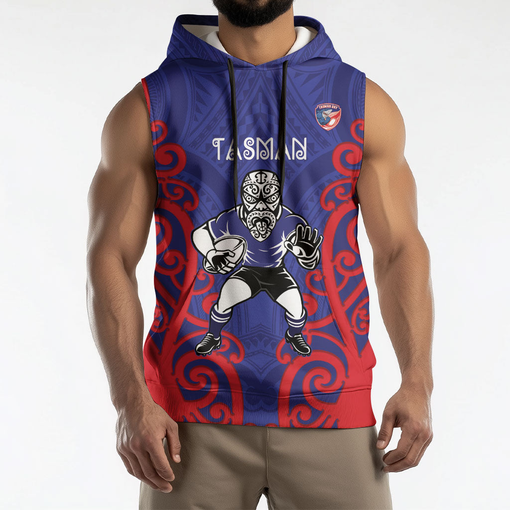 Tasman Custom Rugby New Zealand Sleeveless Hoodie Aotearoa Maori Pukana Tiki Mascot