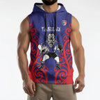Tasman Custom Rugby New Zealand Sleeveless Hoodie Aotearoa Maori Pukana Tiki Mascot