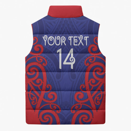 Tasman Custom Rugby New Zealand Sleeveless Puffer Jacket Aotearoa Maori Pukana Tiki Mascot