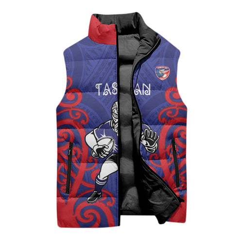 Tasman Custom Rugby New Zealand Sleeveless Puffer Jacket Aotearoa Maori Pukana Tiki Mascot