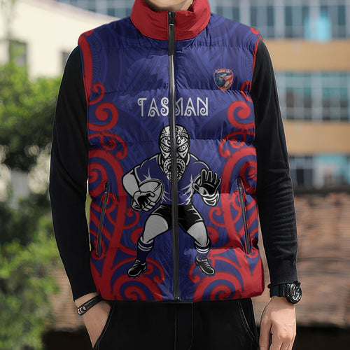 Tasman Custom Rugby New Zealand Sleeveless Puffer Jacket Aotearoa Maori Pukana Tiki Mascot
