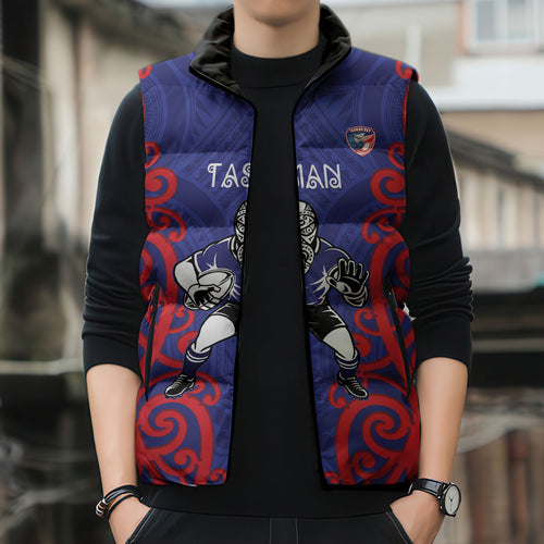 Tasman Custom Rugby New Zealand Sleeveless Puffer Jacket Aotearoa Maori Pukana Tiki Mascot